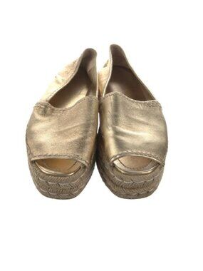 Prada Gold Metallic Peep-Toe Espadrilles With 2" Platform
